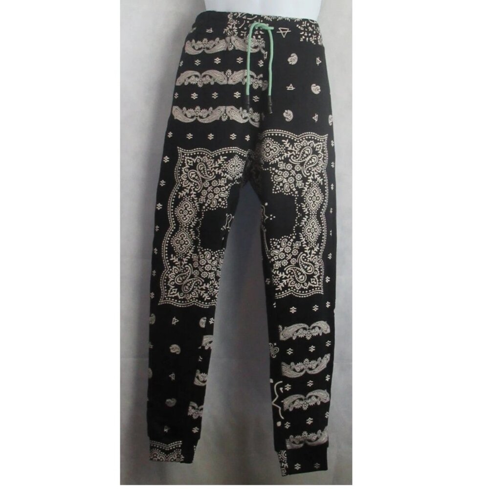 Elevenparis Men's Paisley-Print Elastic Waist Jogger Pants, Black, XXL